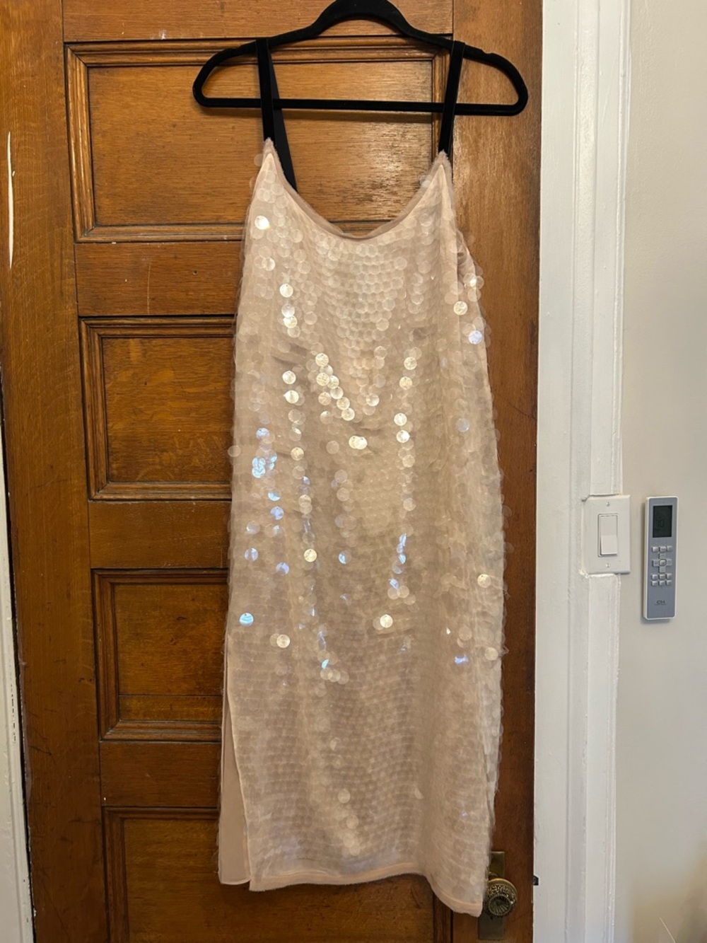 Zara Woman Cream Sequin Dress with Black Straps